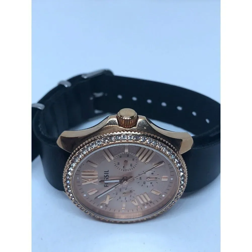 Fossil AM4483 Women's Black Leather Analog Dial Quartz Genuine Wrist Watch RK390